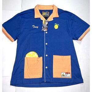 Knickerbocker Vintage Design Shirt Men’s Size L Blue Lemon Tony Retro Button Up
